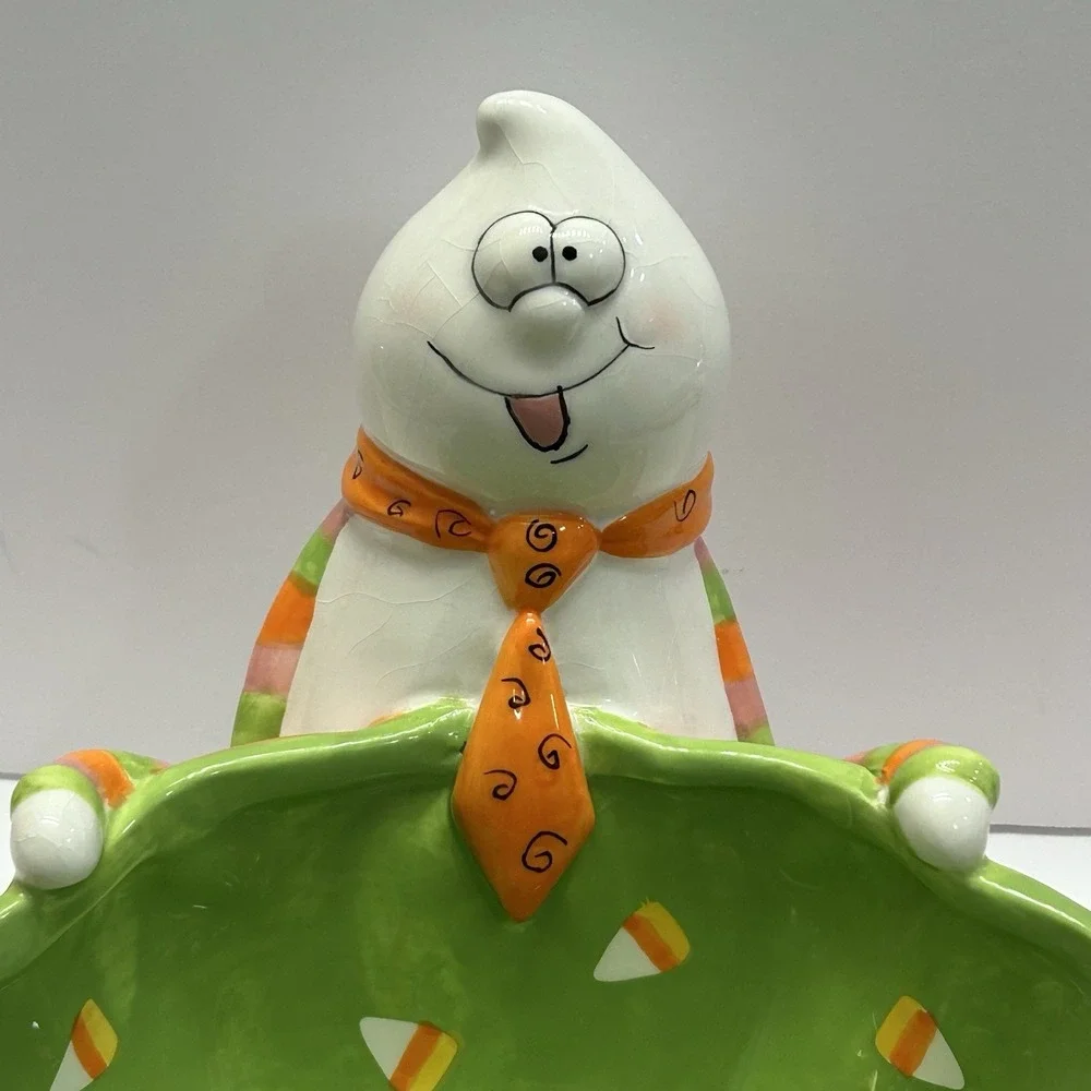 Vintage Tina Ledbetter Halloween Ghost Candy Bowl Dish Ceramic Candy Corn